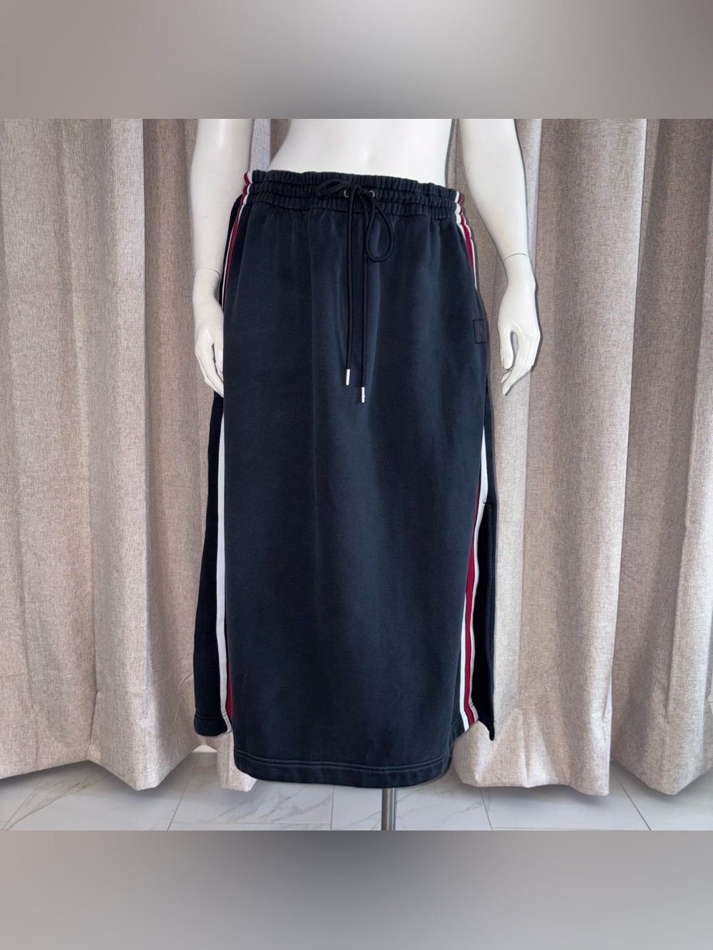 JORDAN NEW SZ XL Black Drawstring Side-Strip Midi MAXI Skirt POCKETS SIDE SLIT